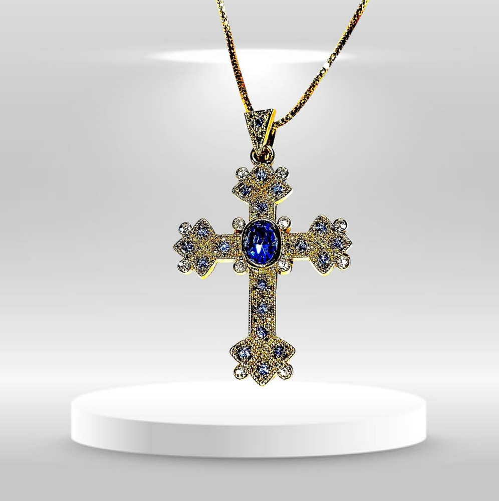 Camrose & Kross ~ Gold Tone Cross Pendant and Necklace with COA